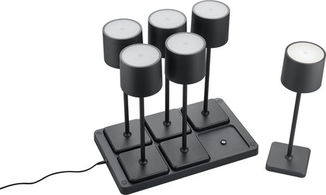 Rl vis ta lumière réalité fernandez - lampe de table - noir mat - incl. 1x smd 1,5w - lot de 6 - avec station de recharge - rechargeable - sans fil - éclairage extérieur - ip54