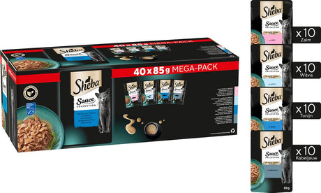 Collection de sauces alimentaires pour chats Sheba - nourriture humide - sélection de poissons en sauce - méga pack 40 x 85g