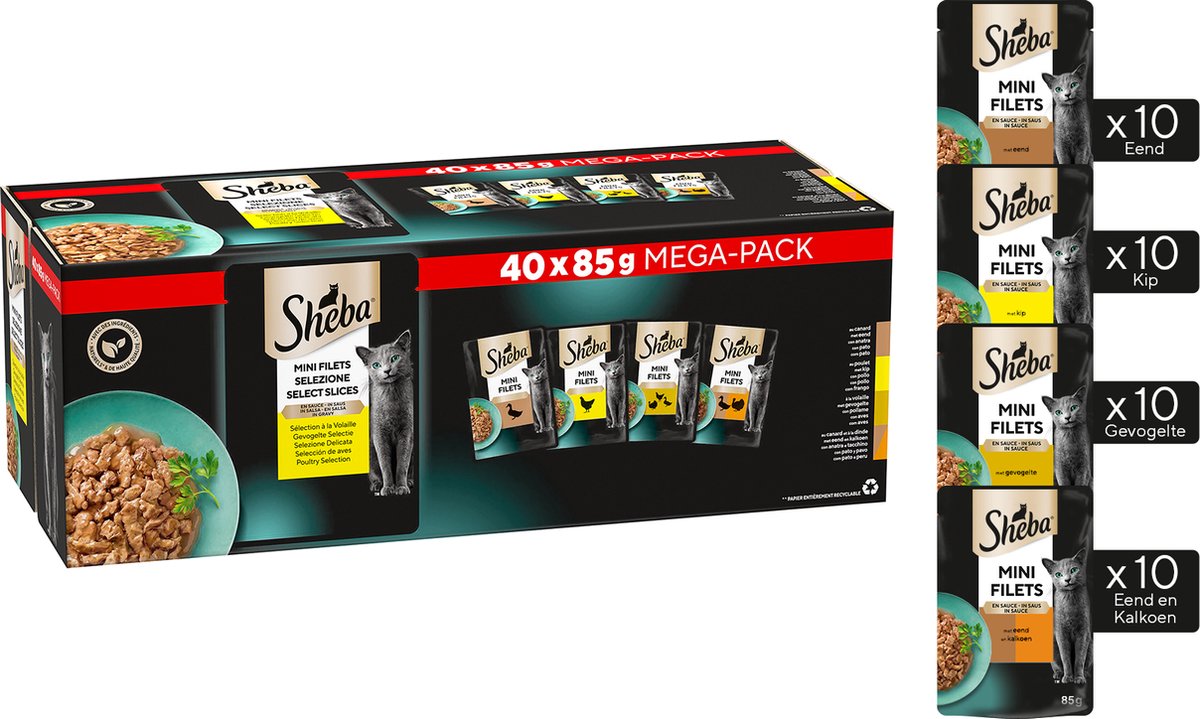 Nourriture pour chat Sheba - mini filets - volaille en sauce - méga-pack 40x85g