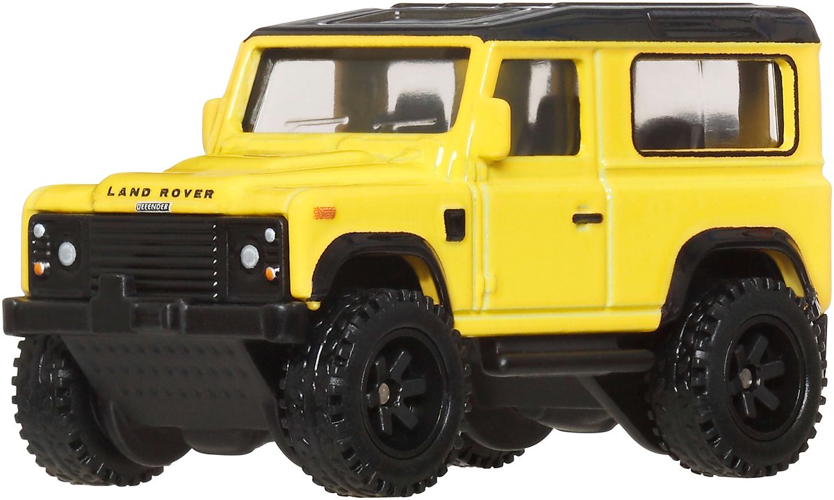 Hotwheels – culture automobile hw off-road land rover Defender 90, voiture, 3 ans, métal, plastique, noir, jaune