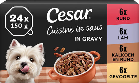 Nourriture pour chiens Cesar - mélange cuisine en sauce - barquettes repas 24x150g