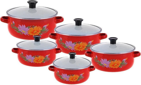 Klausberg 7170 - Set de casseroles 10 pièces - émail - rouge