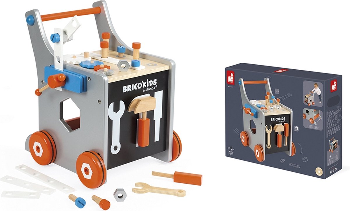Janod - brico'kids - chariot de bricolage magnétique avec accessoires