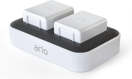 Chargeur de batterie double Arlo (blanc) - chargeur de batterie double - accessoire certifié - chargeur de batterie pour caméras - 2 batteries - compatible avec les caméras de sécurité ultra 2, ultra, pro 5, pro 4, pro 3 - vma5400c-100eus