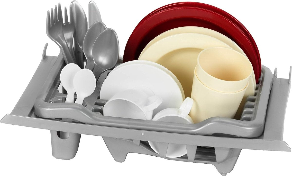 Jouets Klein - égouttoir - incl. rails coulissants, set de couverts, vaisselle et service à café - gris rouge