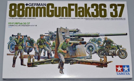 Tamiya – maquette de véhicules militaires, 35017, flak allemand 8.8 kanone avec moto en plastique, 1:35, modélisme