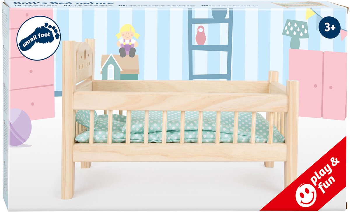 Petit pied - lit de poupée en bois bien sûr avec literie, 4ldg.