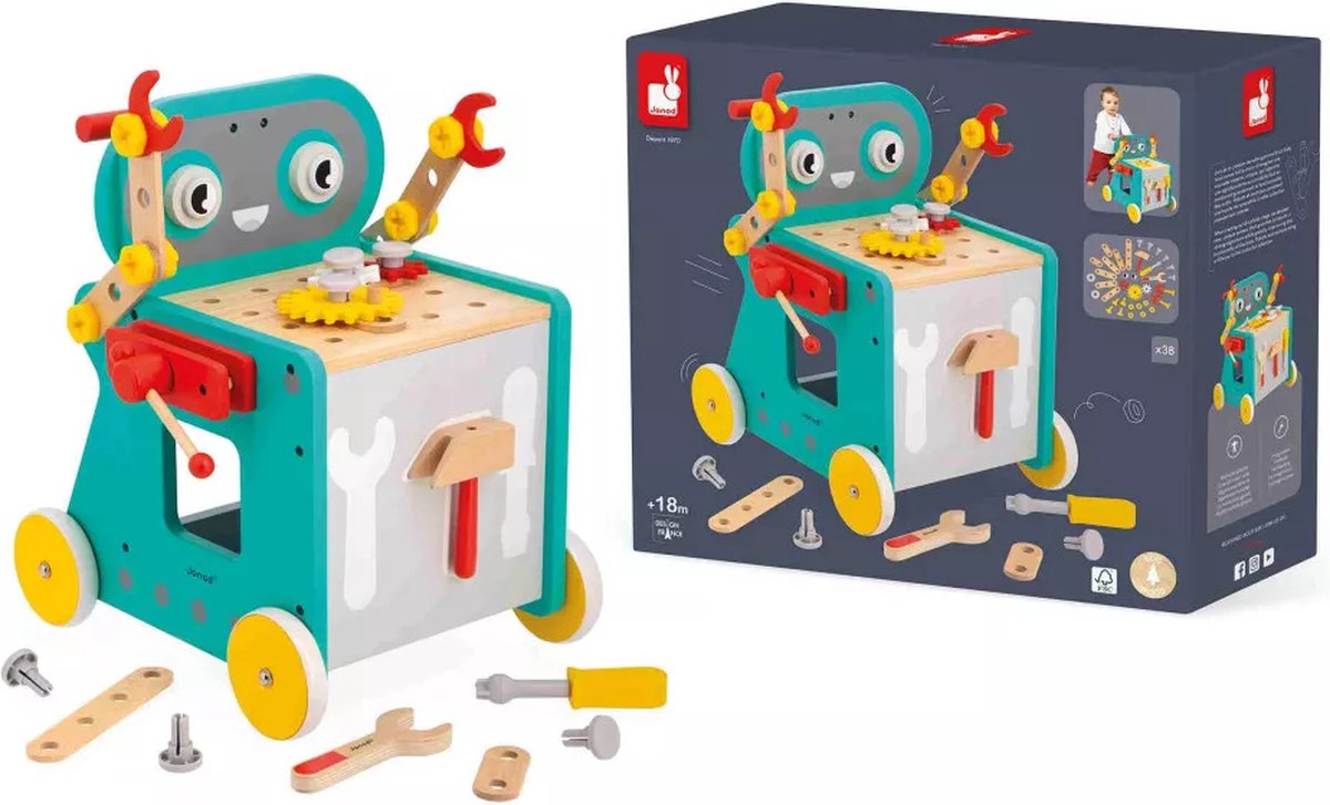Janod - brico'kids - chariot d'activités chariot robot