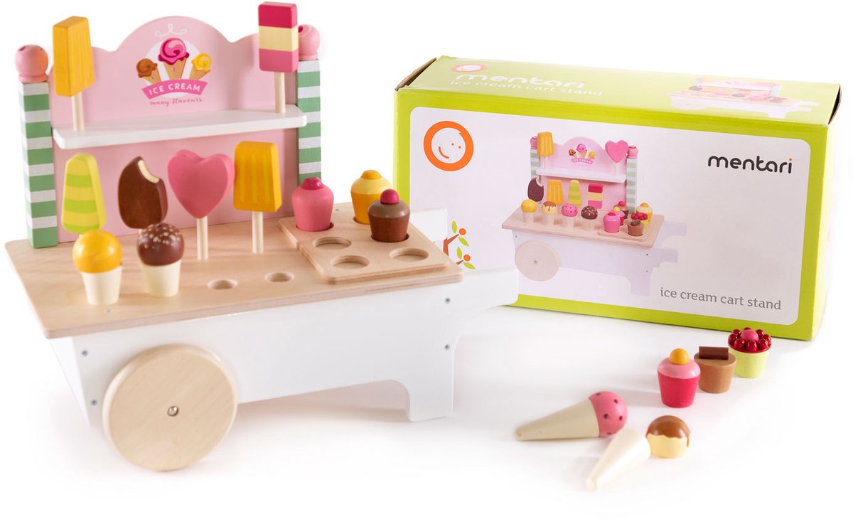 Chariot de crème glacée en bois mentari, 18dlg.