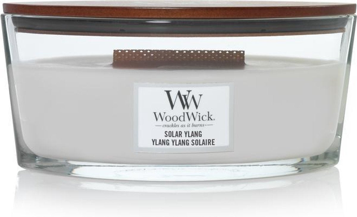 Bougie parfumée Woodwick Heartwick Flame Ellipse - Ylang solaire - 50 heures de combustion
