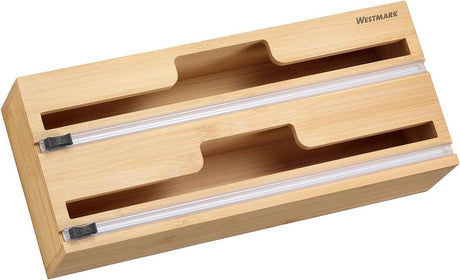 Porte-rouleau de papier d'aluminium Westmark avec bord dentelé - Porte-rouleau de papier d'aluminium et de film alimentaire avec bord dentelé, déchirer le papier d'aluminium sans effort sans déchirer, rouleaux jusqu'à 31 cm - bambou