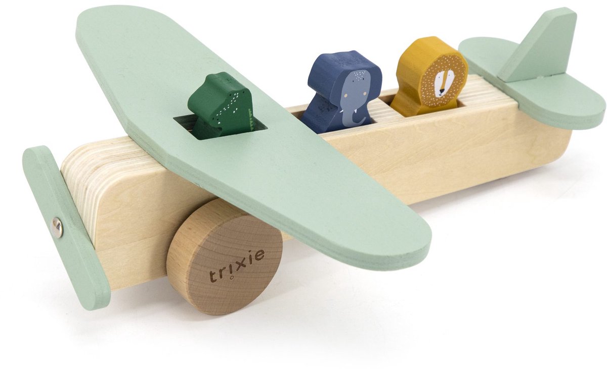 Avion animalier en bois Trixie - Bois certifié 100% FSC - Jouets éducatifs - 18+m