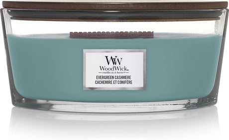 Bougie parfumée Woodwick Heartwick Flame Ellipse - Cachemire à feuilles persistantes - 50 heures de combustion