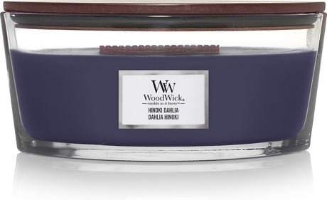 Bougie parfumée Woodwick Heartwick Flame Ellipse - Hinoki Dahlia - 50 heures de combustion
