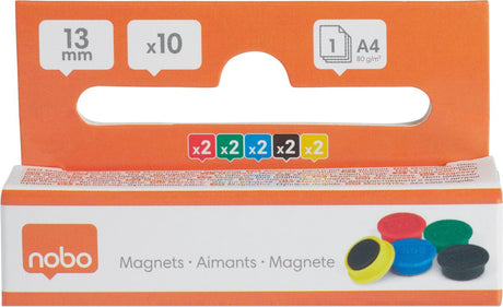Aimants magnétiques pour tableau blanc Nobo - pack de 10 - Aimants 13 mm - assortiment de 5 couleurs