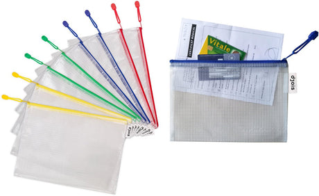 Sac de rangement Djois avec fermeture éclair a4 - 330x240mm - PVC - assortis - pack de 8 pièces