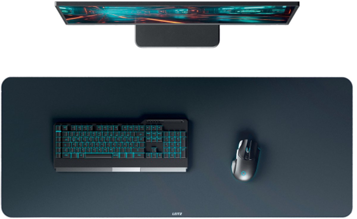 Tapis de souris de jeu extra large Leitz 100x40 cm - antidérapant - lavable - sous-main pour clavier et souris - gris foncé