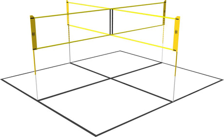 Filet de sport Umbro - coffret de jeux - 168 x 400 cm - 4 compartiments - filet de volley - badminton - foot volley - filet croisé - noir jaune
