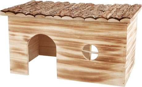 Maison Trixie grand lapin - 2 sorties - bois écorce flammée - 45x28x24 cm