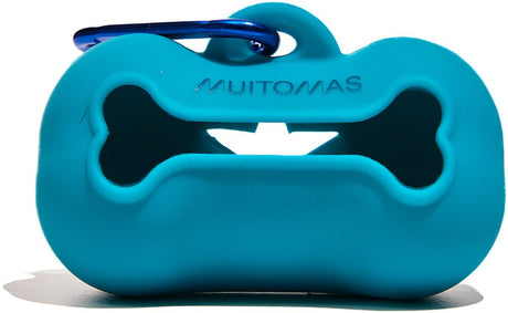Porte-sac à crottes de chien Muitomas - silicone - hygiénique - avec mousqueton - avec 1 rouleau de sacs - bleu