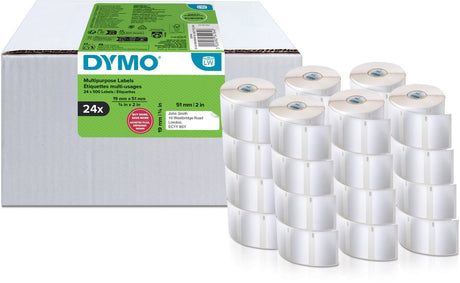 Dymo original petite étiqueteuse étiquettes polyvalentes | 19 mm x 51 mm | 24 avec 500 étiquettes chacune (12 000 étiquettes autocollantes) | étiquettes faciles à retirer | pour imprimantes d'étiquettes labelwriter