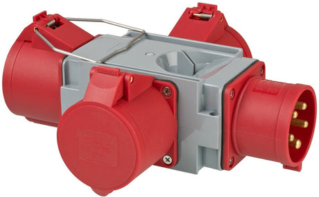 Adaptateur répartiteur de courant Brennerstuhl CEE IP44 (1x fiche CEE 400V 32A 3x connexions CEE 400V 32A) pour le chantier