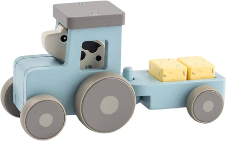 Fait par des cerfs petite ferme tracteur en bois dotti bleu