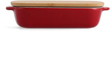 Plat à pâtisserie Kitchenaid avec couvercle en bambou - petit : 0,9 l - passe au micro-ondes et au four jusqu'à 260°c sans couvercle - rouge empereur