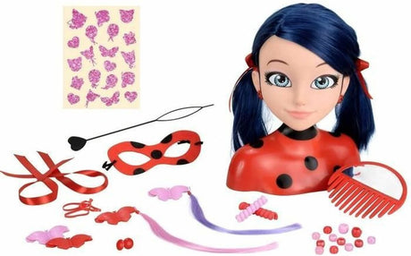 Bandai - miraculeuse coccinelle - tête à coiffer miraculeuse deluxe 21cm - tête à coiffer coccinelle + 30 accessoires, clips, rubans, bijoux - miraculeuse sous licence officielle - jouets enfant 4 ans et + - p50247