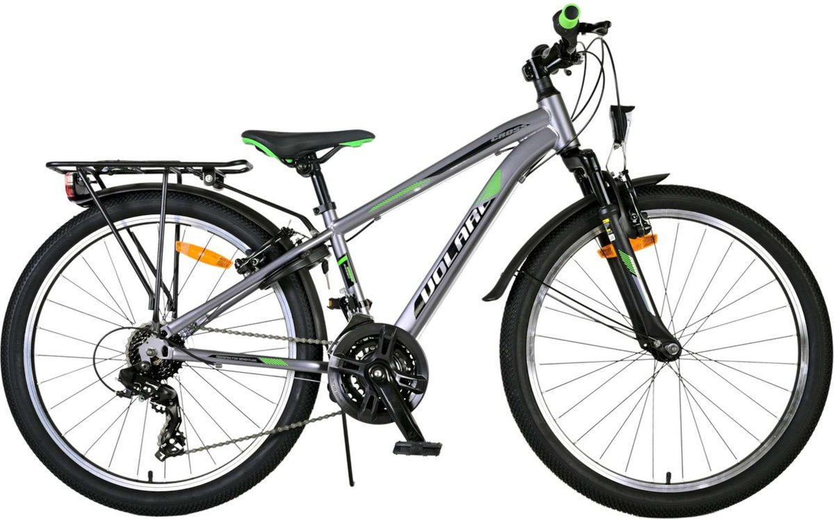 Vélo Enfant Volare Cross - Garçons - 24 pouces - Gris - 18 vitesses - Deux freins à main