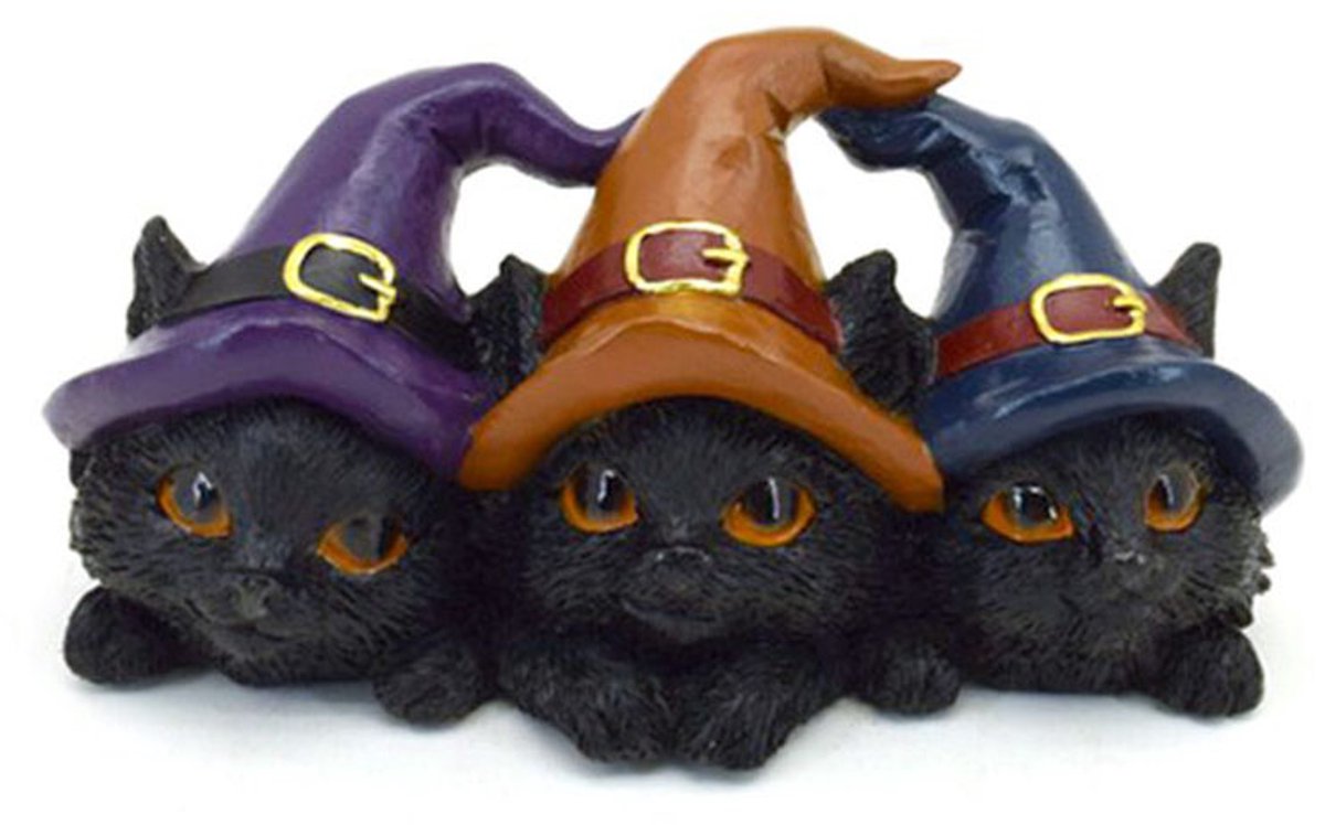 Trio de chats noirs de sorcières au chapeau de sorcière