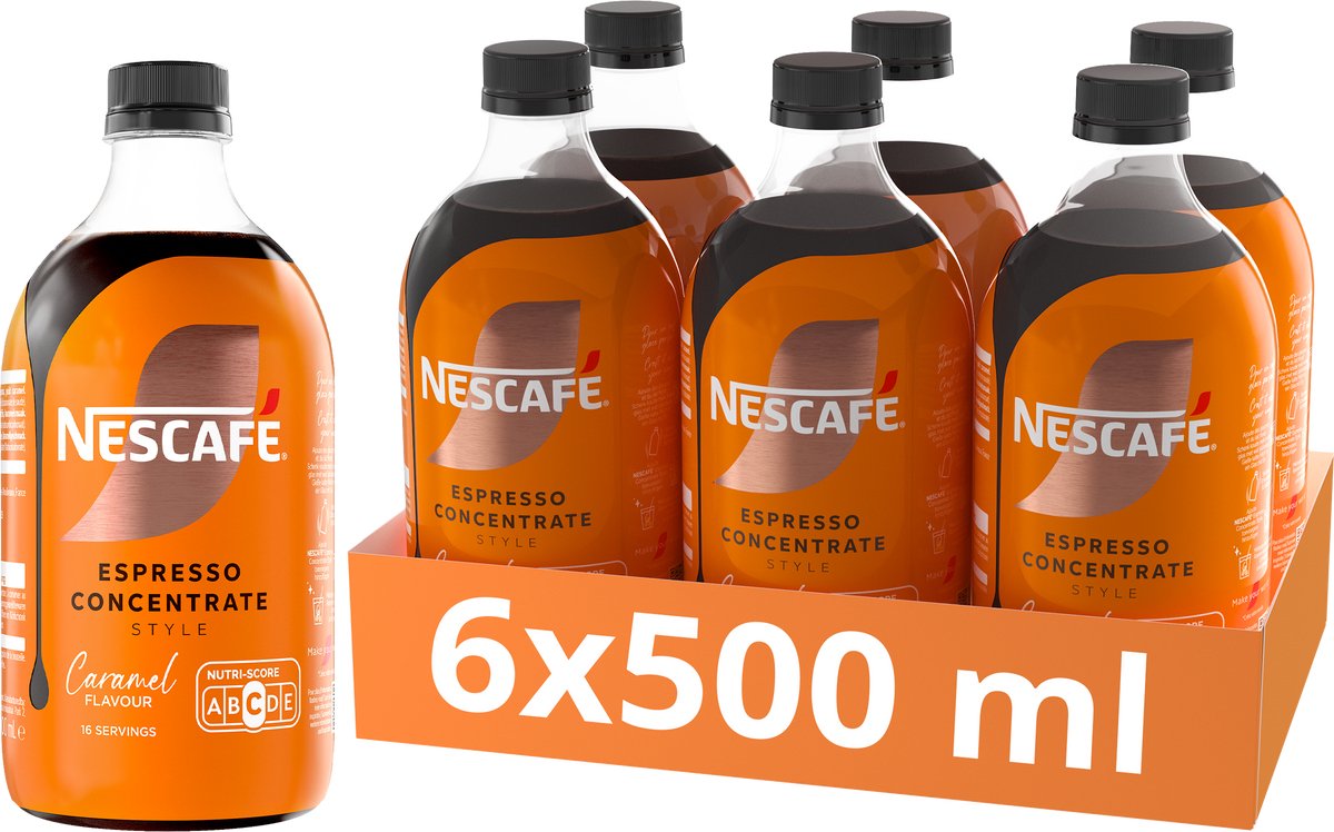 Nescafé concentré expresso style caramel 6×500 ml – concentré de café - concentré liquide - concentré pour café glacé - 16 portions