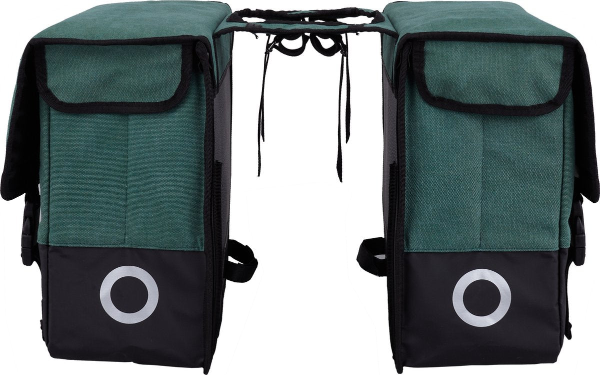 Sacoche de vélo double Willex - toile - réflexion - 57 litres - montage universel - vert chasseur noir mat