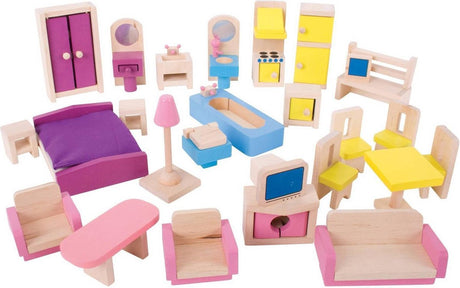 Meubles de maison de poupée en bois Bigjigs, 27 pièces.
