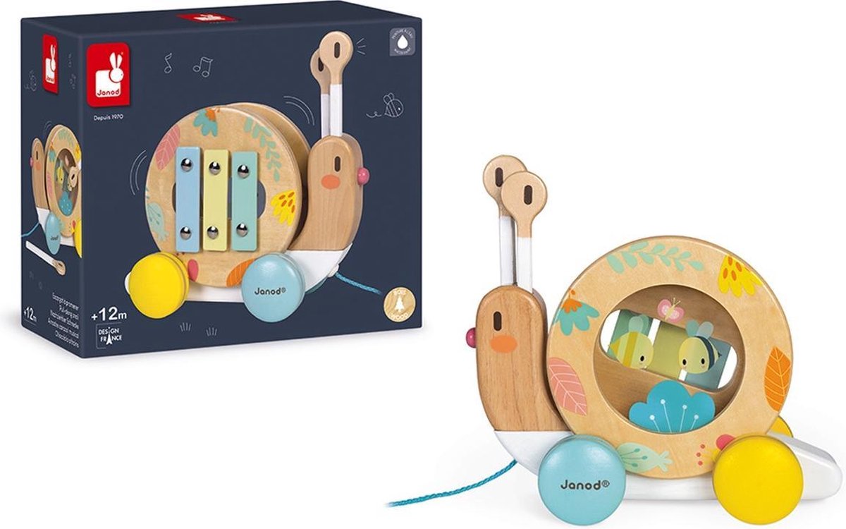 Janod - pur - figurine à tirer xylophone escargot