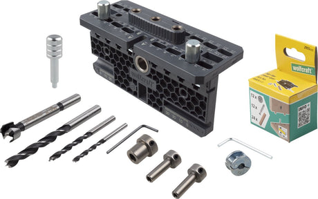 Wolfcraft - kit de connexion de meubles excentrique 53 pièces - gabarit de perçage pour connecteurs de panneaux ø15 mm - démontable - meubles de construction - 4665000