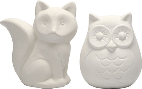 Société Creativ https: www.ccobby.nl tirelire animal-hibou-et-renard-h-9-cm-blanc-2-pièces-1-box