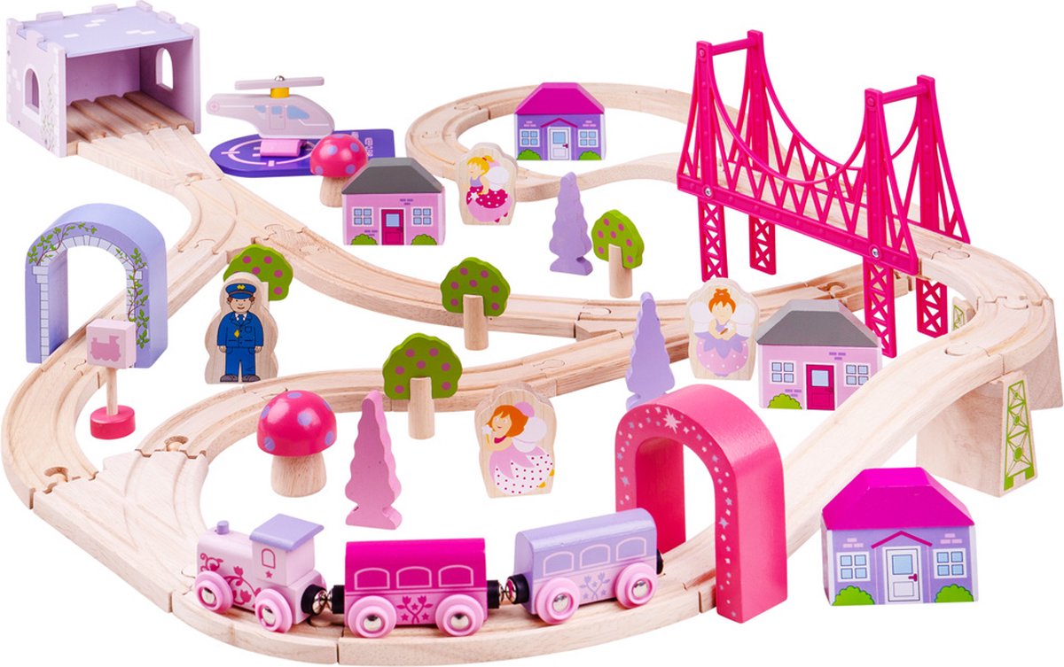 Bigjigs train en bois ville - rose