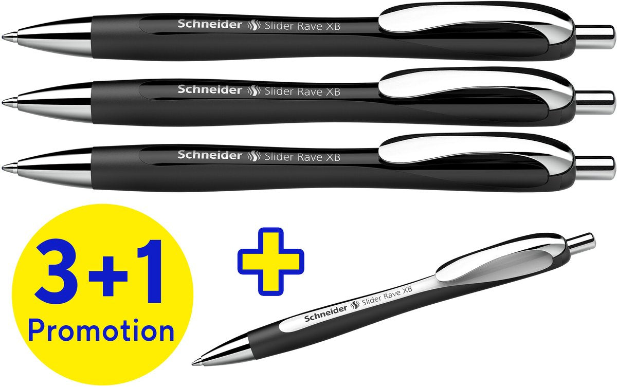 Stylo à bille Schneider instruments d'écriture Schneider - slider rave Trend - plume xb - boîte assortie 3 + 1 offerte - s-132584