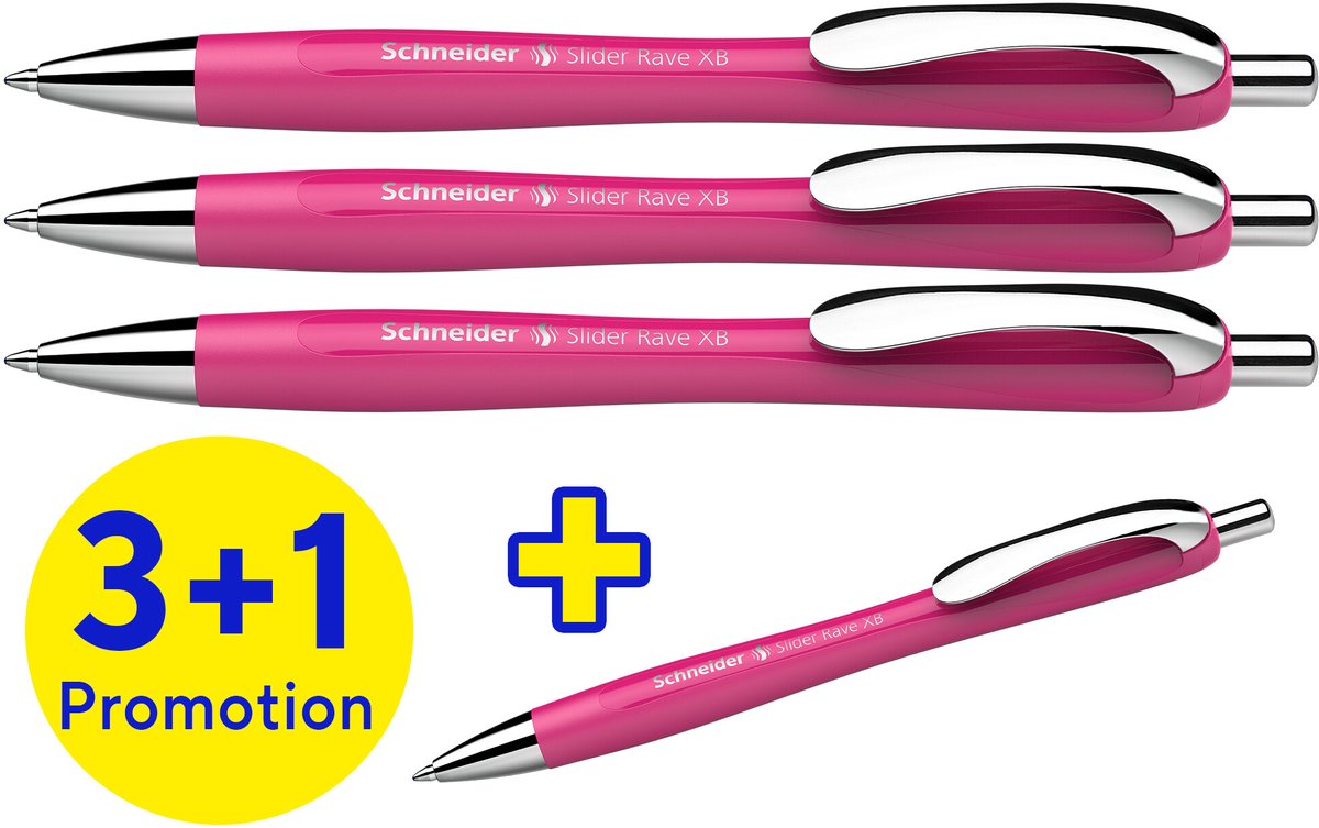 Stylo à bille Schneider instruments d'écriture Schneider - slider rave Trend - plume xb - boîte assortie 3 + 1 offerte - s-132554
