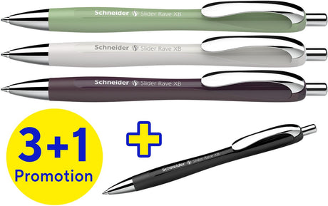 Stylo à bille Schneider instruments d'écriture Schneider - slider rave Trend - plume xb - boîte assortie 3 + 1 offerte - s-132684