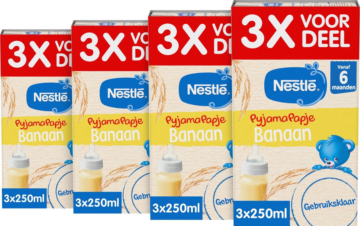 Nestlé pyjama porridge banane - nourriture bébé 6+ mois - prête à l'emploi - 4 pièces 3 x 250ml