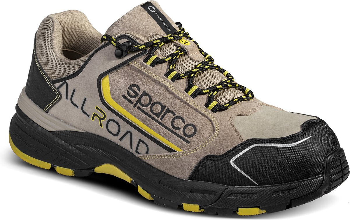Sparco allroad roc - chaussure de sécurité s3s beige jaune avec semelle en phylon et nubuck hydrofuge - marron 46