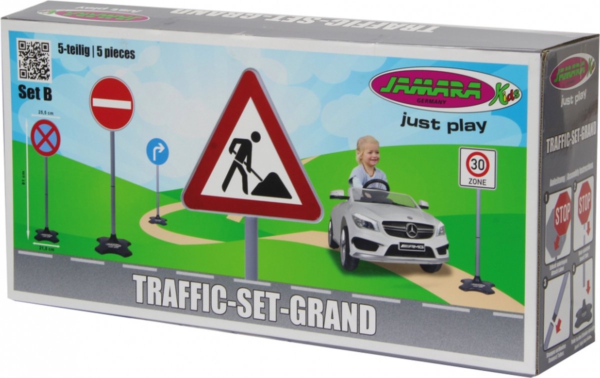 Jamara ensemble de signalisation pour jouets d'extérieur - 460293 ensemble de panneaux de signalisation pour enfants - set b - grand - 5 panneaux - 81x21,5 cm