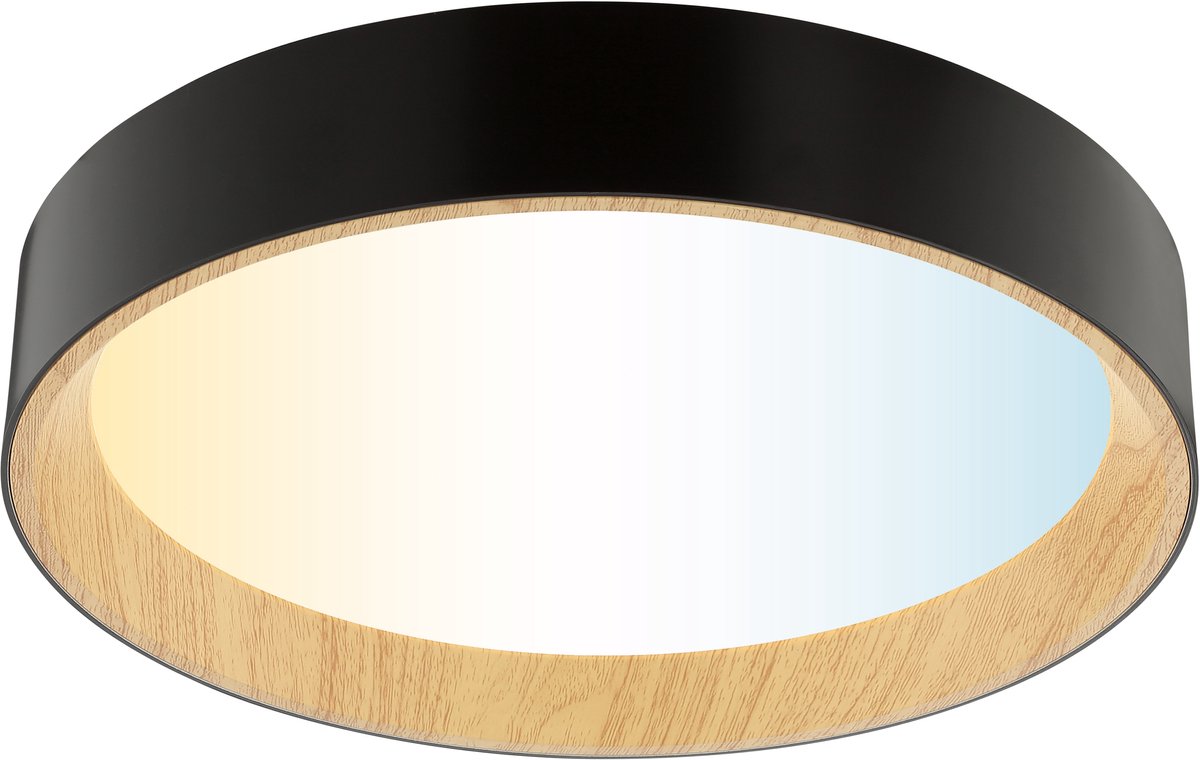 Brilliant larios - plafonnier - led 9,2w - cct - 3000k-6500k - dimmable - veilleuse - minuterie - télécommande - couleur bois - noir