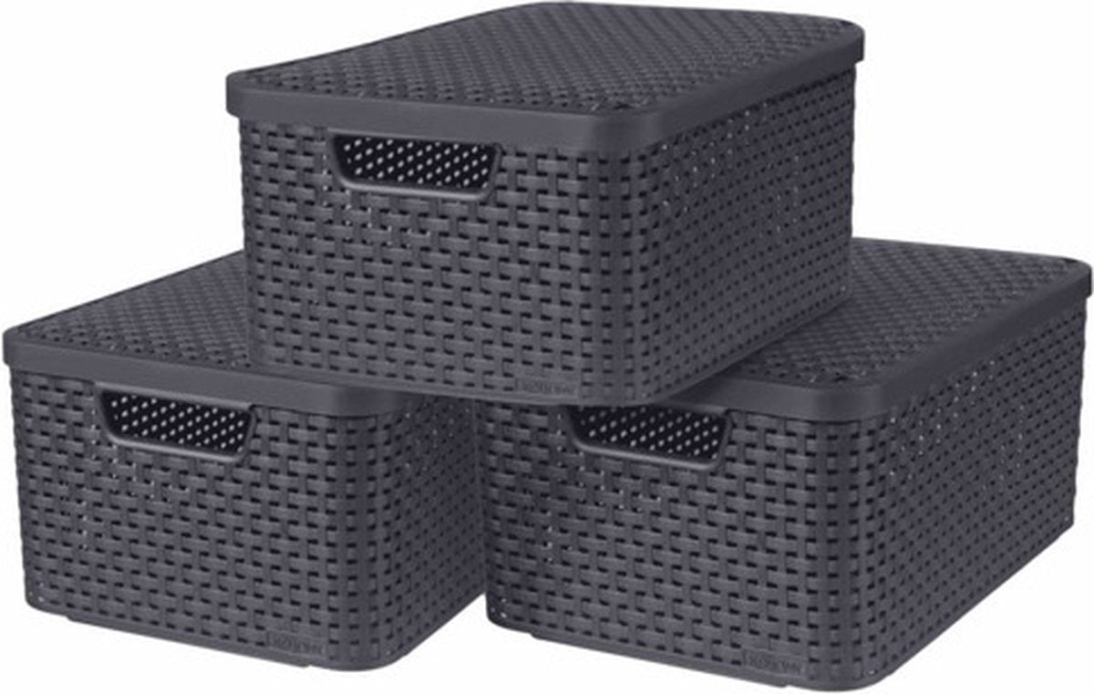 Boîtes de rangement Curver avec style de couvercle 3 pcs taille m anthracite
