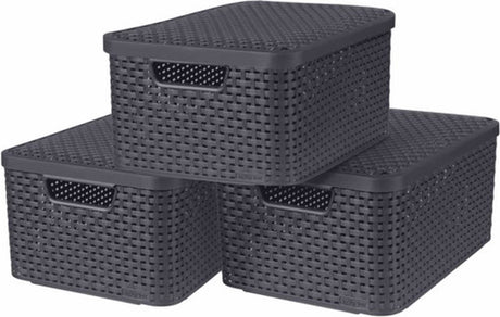 Boîtes de rangement Curver avec style de couvercle 3 pcs taille m anthracite