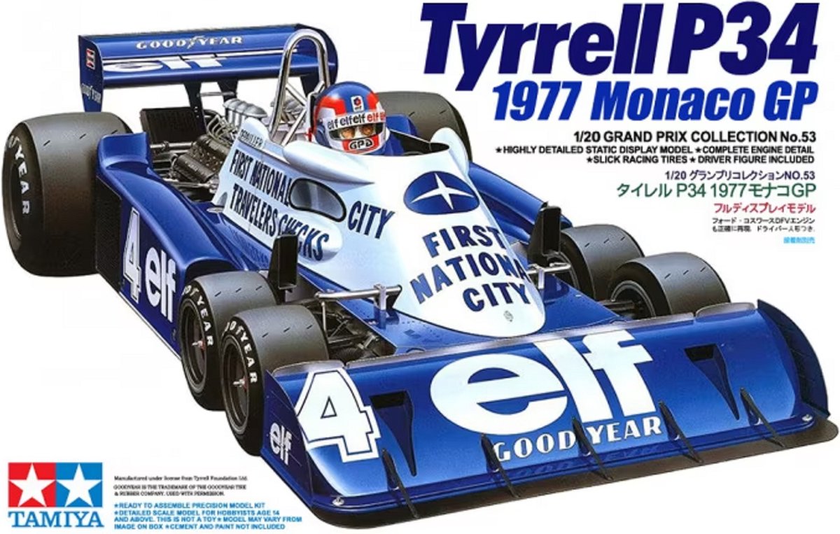 Tamiya – kit de modèles de véhicules militaires, 20053, tyrrell p34, six roues monaco gp77, plastique, 1:20, modélisme
