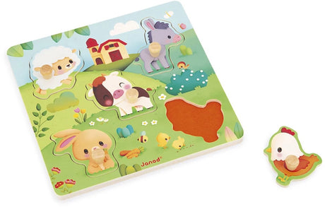 Janod - la ferme - Puzzle tactile ferme 5 pièces