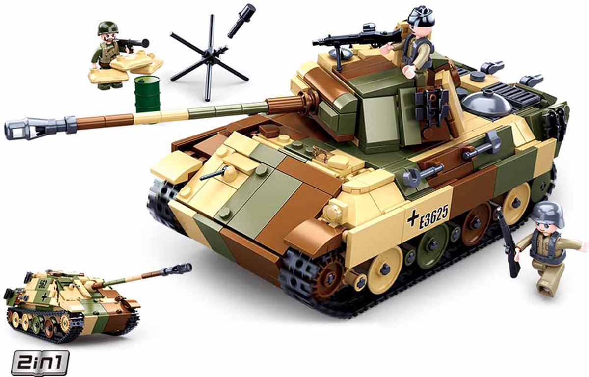 Jouet de char moyen de l'armée Sluban de la Seconde Guerre mondiale – jouet de construction – boîte de construction avec 725 blocs de construction – m38-b0859 à partir de 8 ans